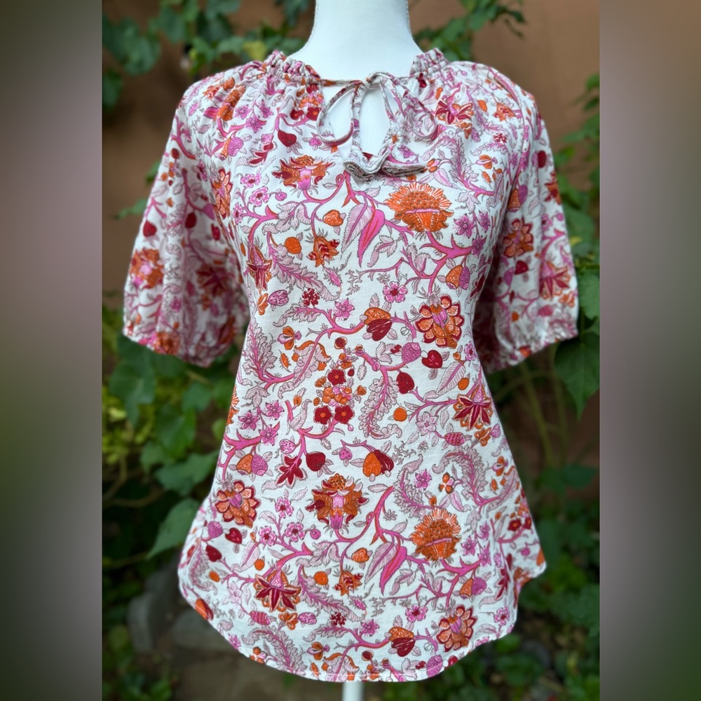 Knox Rose Pink and Orange Floral Blouse